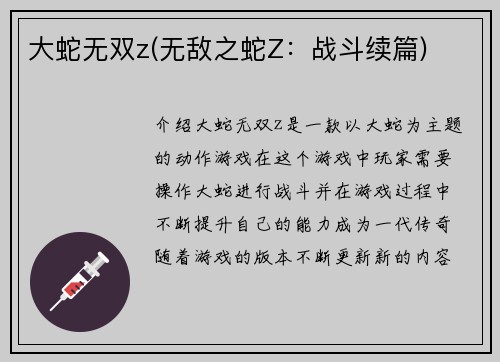 大蛇无双z(无敌之蛇Z：战斗续篇)